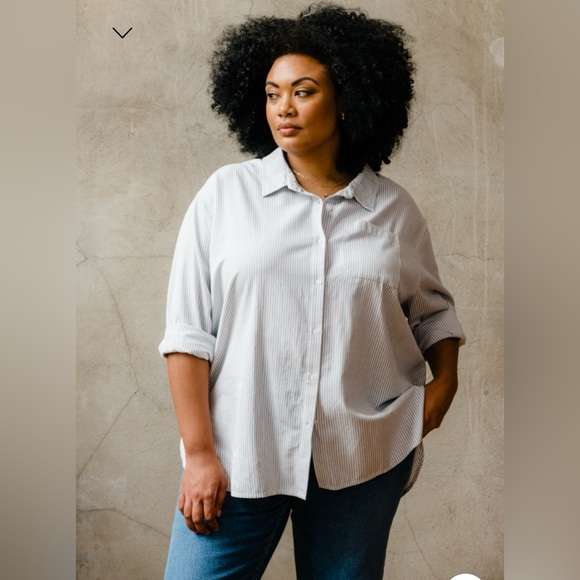 Able Harris oversized button down shirt in white and blue stripe. Size 1X - Picture 2 of 7